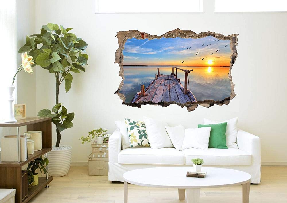 3D Stickers Muraux Décalcomanies Art Décoratif Vinyle Enfants Bébé Maternelle Peintures Murales Diy Affiche Chambre Décoration Mer de rivage de jetée 80x125cm
