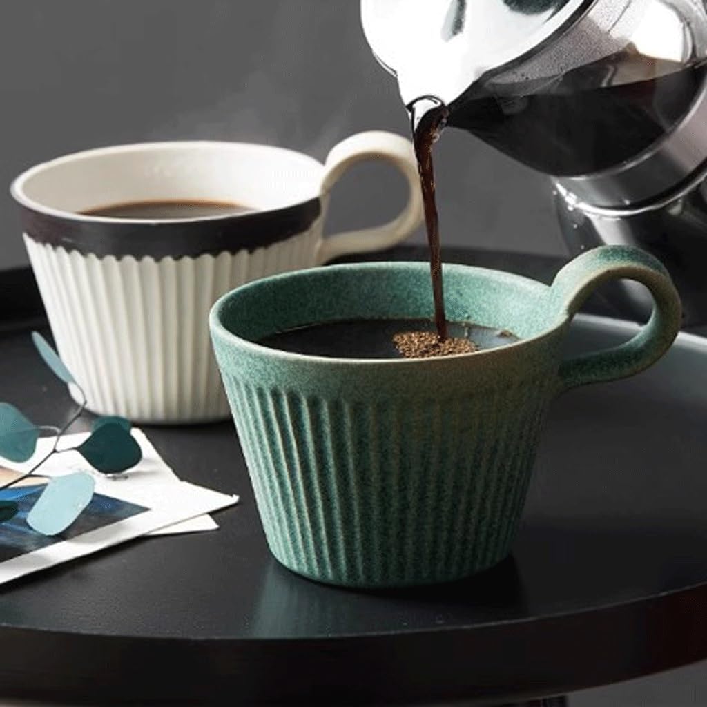 ENGENDER Kaffeetasse Vertikale Muster Keramik Wasser Tasse Hause Handgemachte Retro Kaffee Frühstück Haferflocken(B)