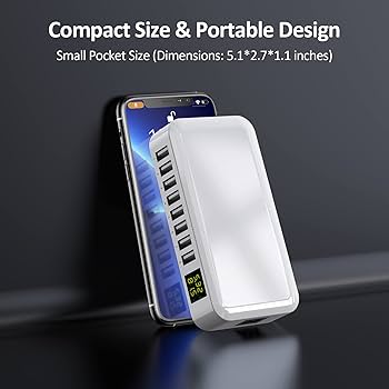 Stazione Di Ricarica USB Slitinto 8 Porte – 40W Con Display LCD – Caricatore Multipla Per IPhone, Samsung, IPad, Cuffie – Bianco - 5