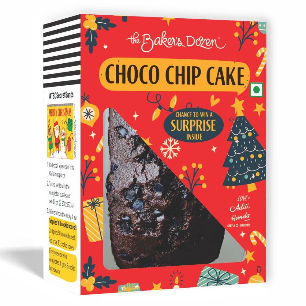 The Baker's Dozen Choco Chip Cake | Made with Pure Cocoa Powder | Zero Palm Oil | Zero Trans Fat | Handcrafted with Love by Aditi Handa - Chef & Co-Founder | Pack of 1 X 150g