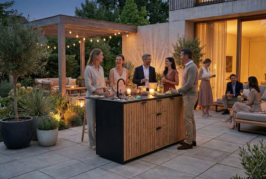 Keter Signature Compact Outdoor Küche, Venetian Braun, 168,5×85×94,8 cm, HPL-Arbeitsplatte, Wetterfest