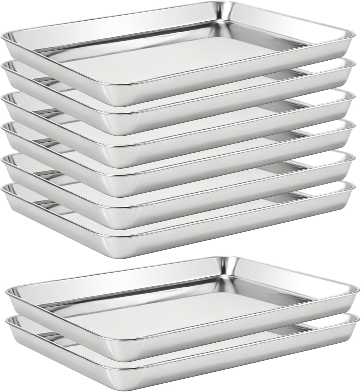 LEXININ Baking Sheet Set, 11.8 x 15.7 x 1 Inch, 8-Piece Stainless Steel Cookie Pan, Silver