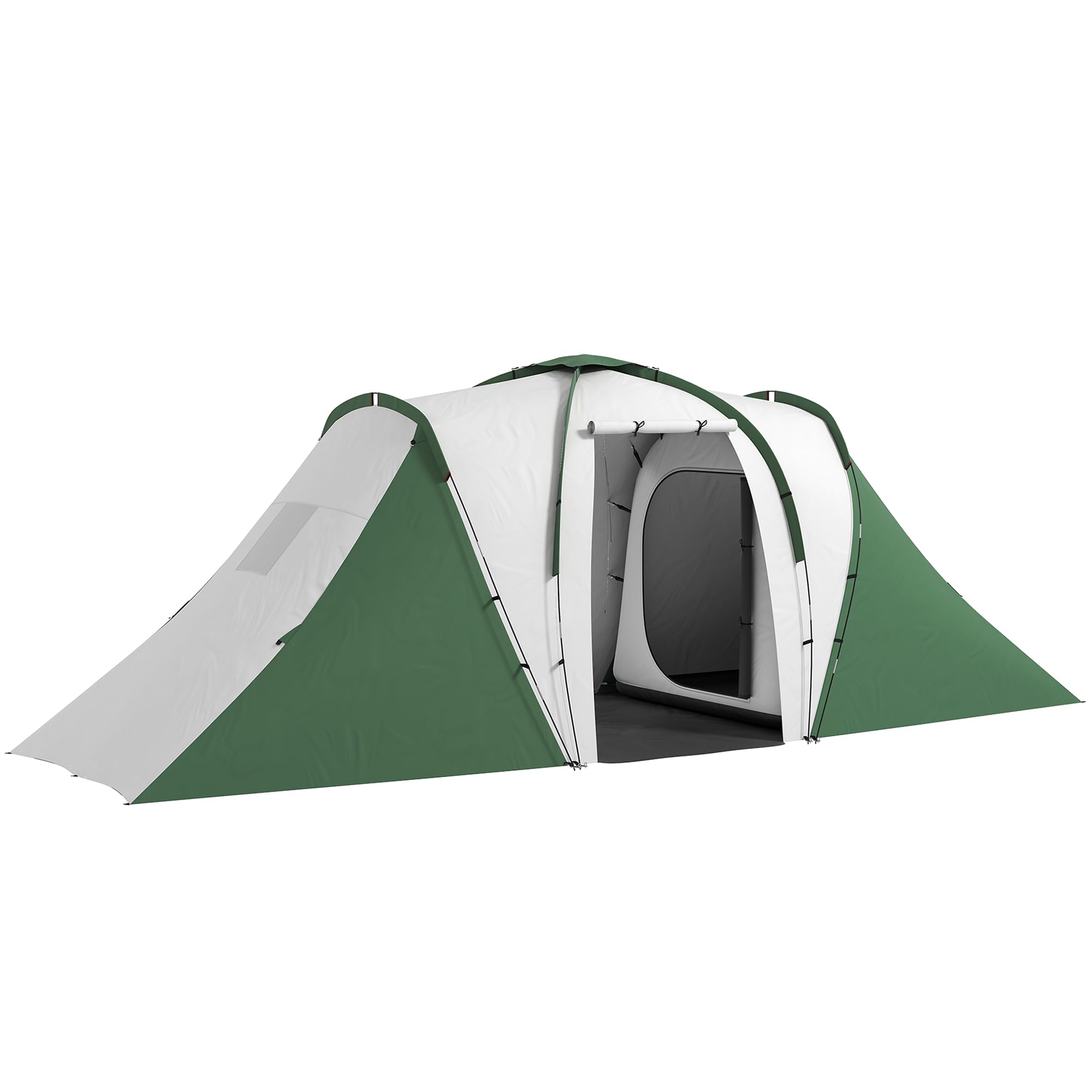 Outsunny Tienda de Campaña Familiar Tipo Túnel para de 4-​6 Personas 555x225x190 cm Impermeable 3000 mm Tienda de Camping Plegable con 2 Dormitorios Bolsa para Senderismo Gris y Verde