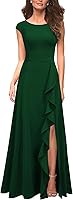 MUSHARE Women's Ruffled Cocktail Dress with Pockets - Sexy Side Split Maxi Long Formal Party Gown