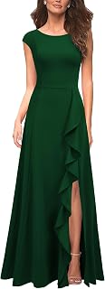 MUSHARE Women's Ruffled Cocktail Dress with Pockets - Sexy Side Split Maxi Long Formal Party Gown