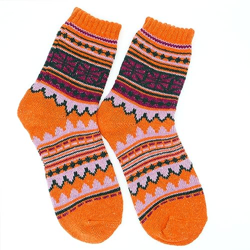 Image of 5 Pairs Vintage Winter Women's Warm Thick Knitted Soft Wool Socks Gifts Cozy Crew Socks