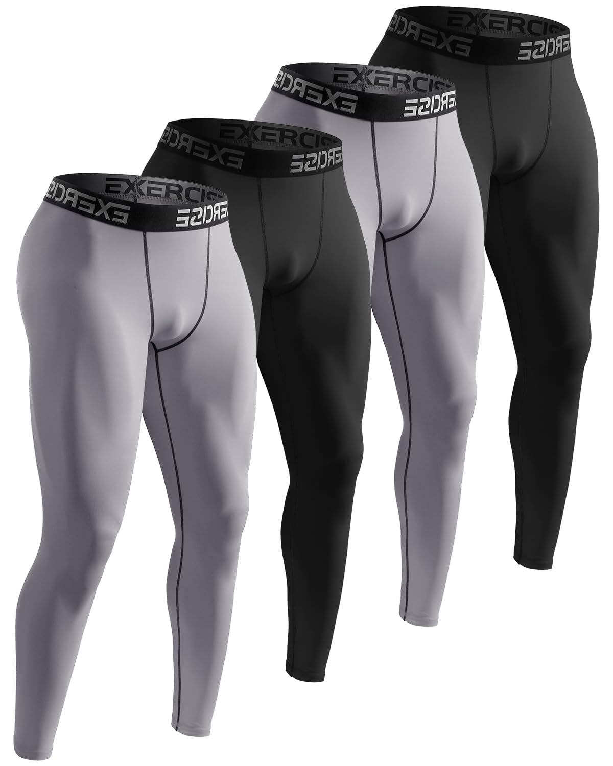 ATTIQOZI 4 Pack Sport Leggings Herren Lange Kompressionshose Herren als Laufhose - Atmungsaktive Jogging Tights mit Funktionsunterhose für Fitness Training Schwarz/Grau/Schwarz/Grau L