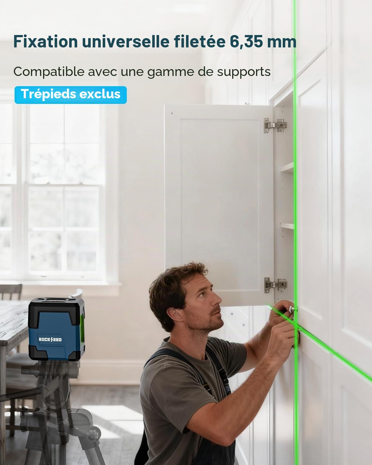 Niveau Laser Vert, RockSeed Cross Line Laser avec Auto-nivellement, Lignes Verticales et Horizontales, Rotatif à 360 Degrés, Pochette de Transport, Batterie Incluse