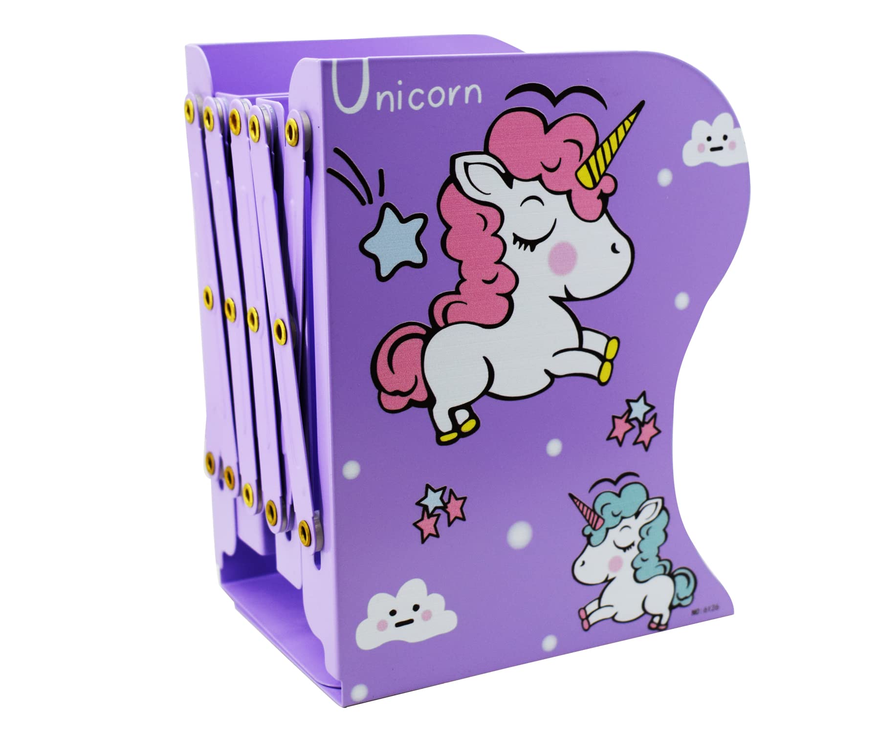Aarvi Metal Book Shelf/Book Rack Adjustable Bookend Stand Holder in Unicorn Theme for Kids/Boys/Girls Home (Purple)