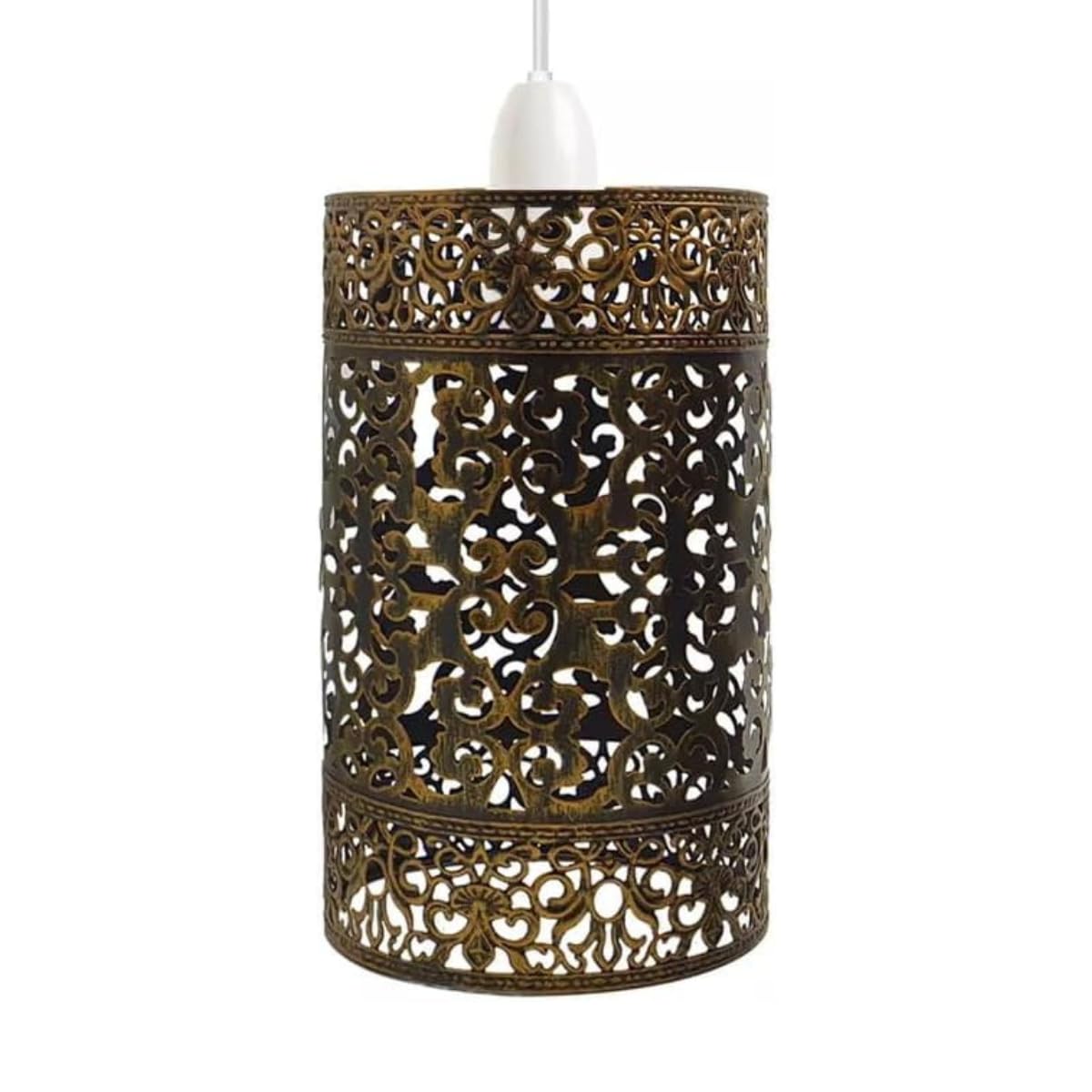DC Voltage Industrial Easy Fit Metal Cage Drum Lampshade Ceiling Pendant Lampshade with Reducer Plate for Living Rooms Bedroom Kitchen Dining Room (Brushed Copper 3)