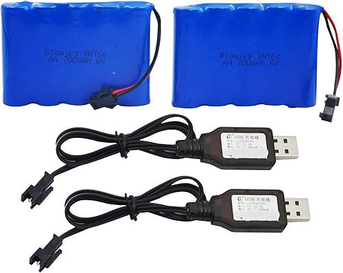 Blomiky Paquete de 2 baterías recargables Ni-CD AA de 6.0 V 700 mAh, enchufe SM2P y 2 cables de carga USB, aptos para la versión antigua de 11.5