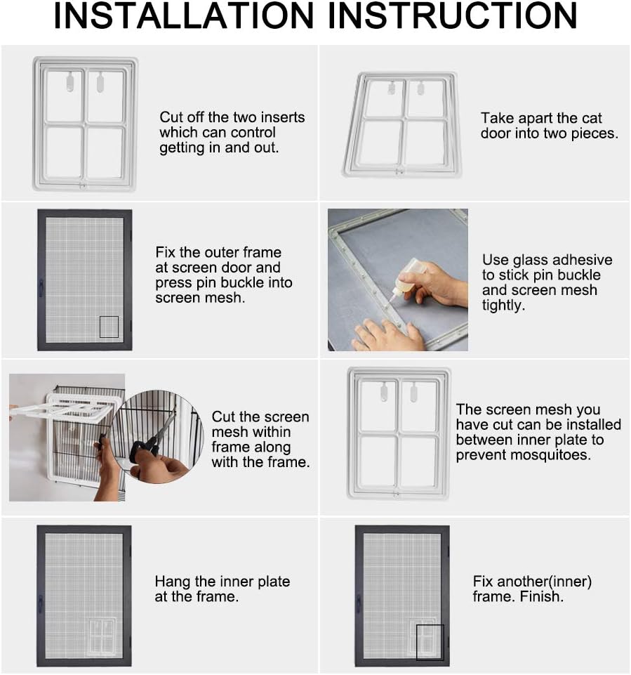 3rd Gen Screen Pet Door with Magnetic Lock, Adjustable Plastic Pet Gate for Windows and Screens, One Way Access Control for Cats and Small Dogs, Easy DIY Installation (White)