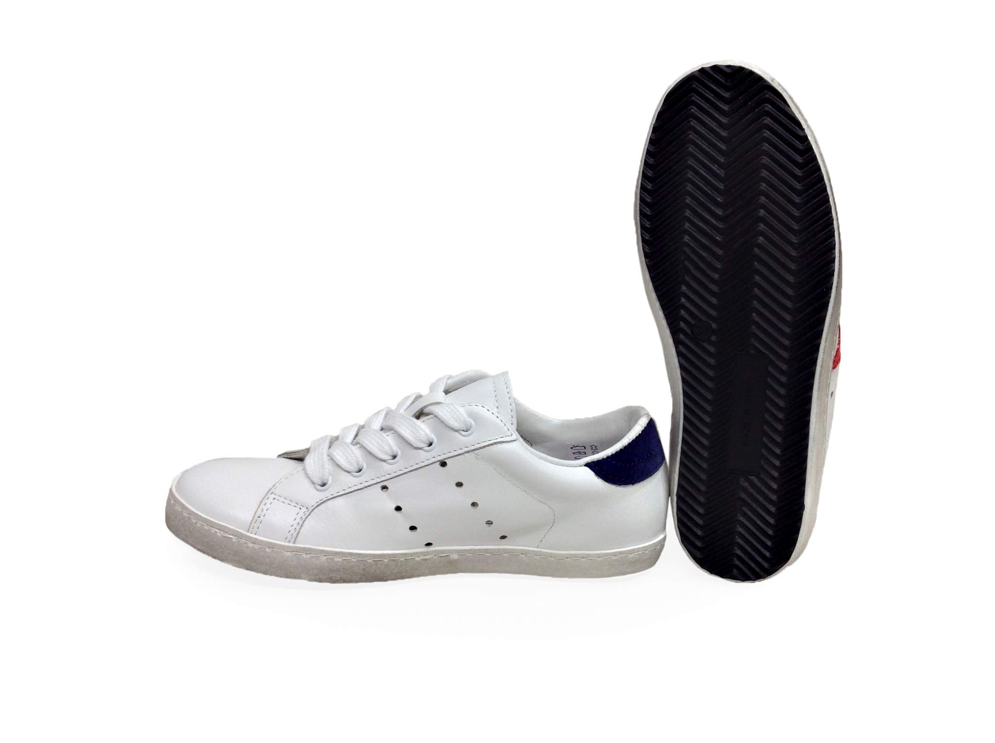 VIA CONDOTTI Scarpe Sneakers Basse Uomo Pelle Bianca Stella Nera Art Golf