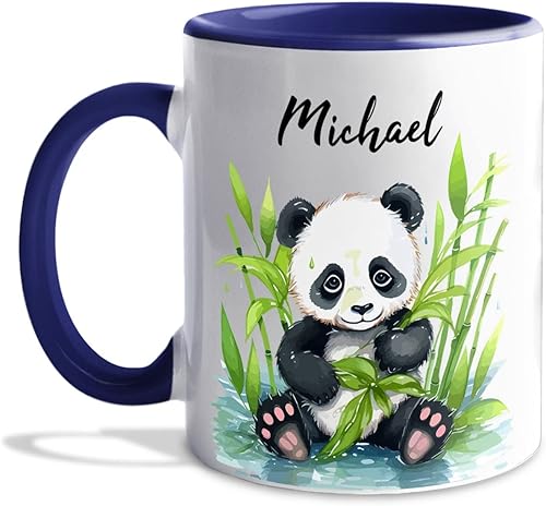 Taza de café con panda personalizada, regalos para niños, hombres, mujeres, taza de cerámica blanca con nombre personalizado de oso panda de 11
