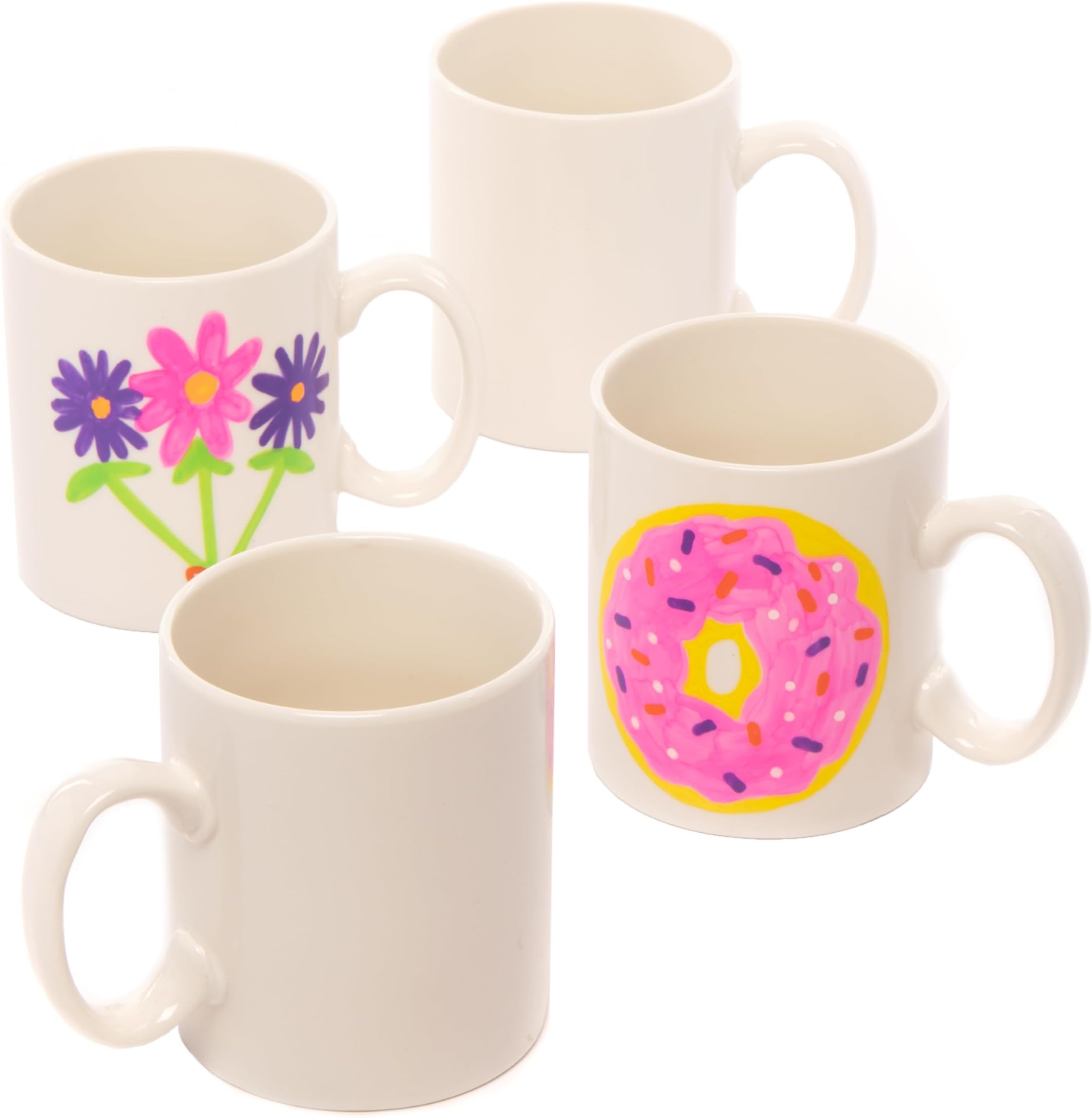 Baker Ross Design Your Own Mugs - Pack of 4, White Porcelain Mugs for Kids To Decorate, Arts and Crafts