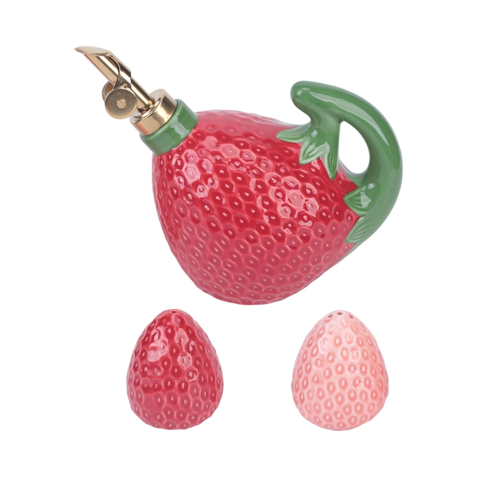 ZEPFJHE Strawberry Shape Oil Pots and Salt Pepper Shaker Set Ceramic Condiemtn Seasoning Container Bottle for Kitchen Decors Ceramic Condiment Container
