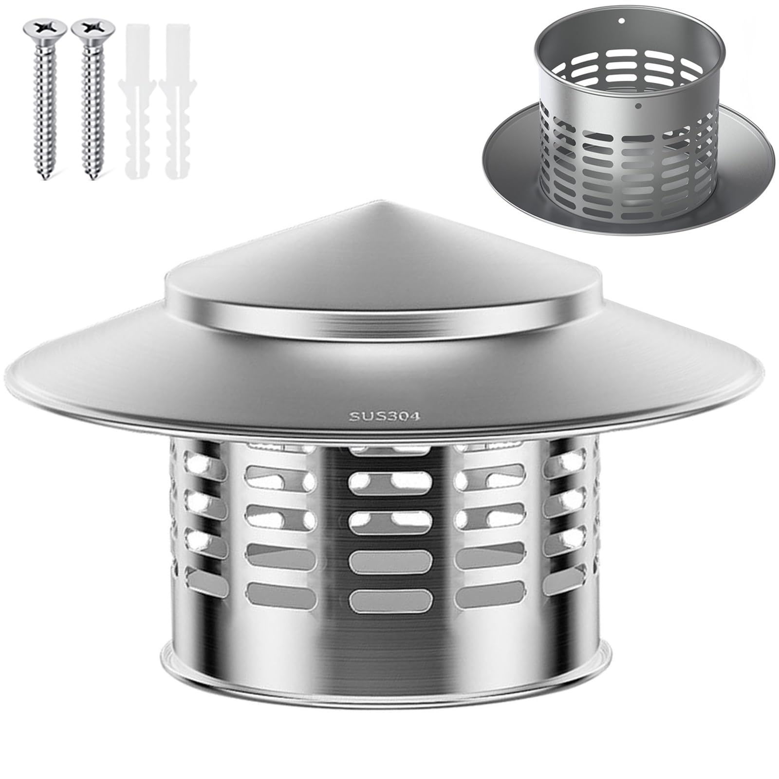 OYSKGNCMW Cone Top Chimney Cap 304 Stainless Steel Chimney Cover with Sn Fireplace Chimney Caps Round Roof Rain Cowl Exterior Stove Pipe Topper Exhaust Flue Vent Cap Better Ventilation(110mm/4.3in)