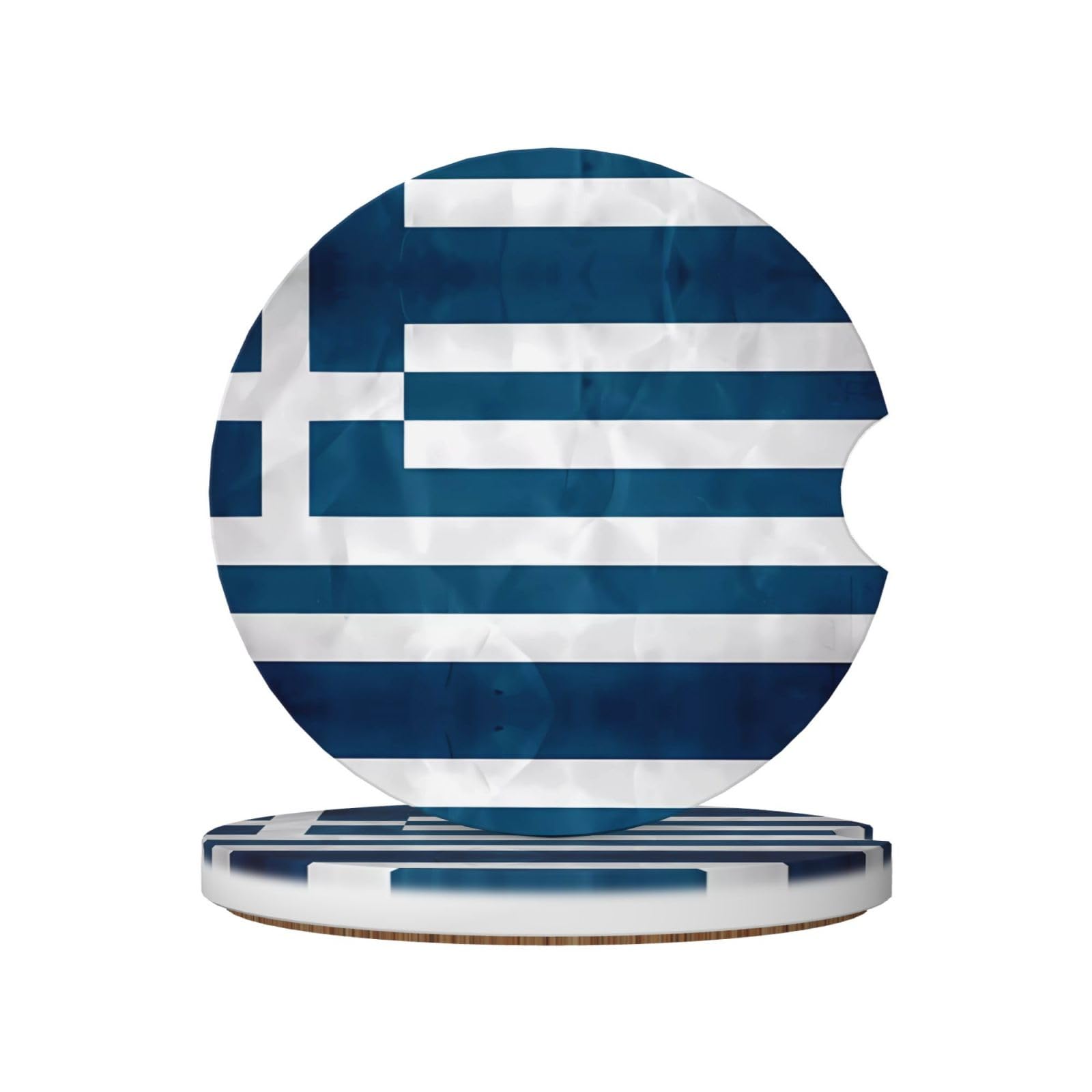 Greek Flag Printed Ceramic Car Cup Coasters (2 Pack), Suitable for car Cup Holders, 2.56 inch Diameter