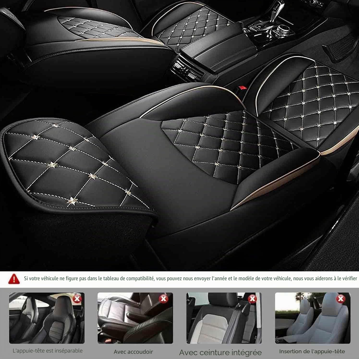 Housses de Siège de Voiture pour Citroen DS3/DS3 Racing/DS3 Cabrio/DS4/DS5/DS3 Crossback, Housses Siege Auto Universel en Cuir, Compatible avec Les Airbags Latéraux, 2 Seats(D(White))