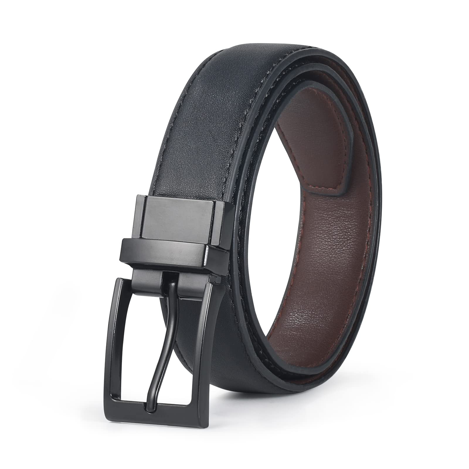 AWAYTR Reversible Kids Belts for Boys - Black and Brown Leather Belt for School Uniform Casual Jeans