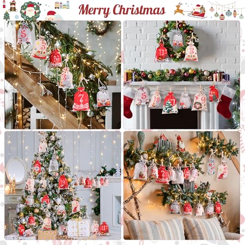 DazSpirit Adventskalender zum Befüllen 2025, DIY Säckchen, 24 Groß Stoffbeutel, Adventskalender Selber Befüllen für Kinder & Erwachsene, Säckchen mit Holzklammern und Hanfseil