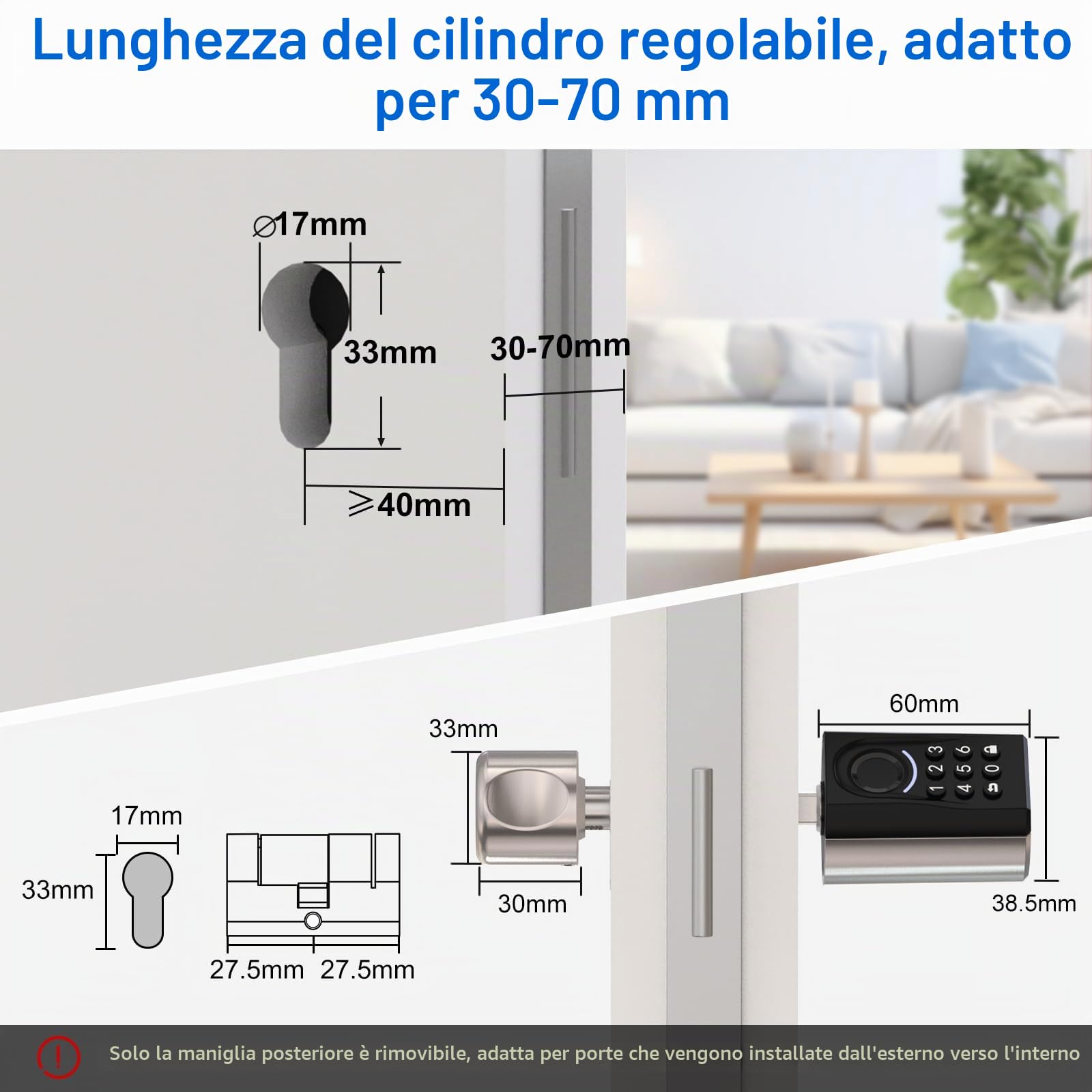 WELOCK TOUCA51 Serratura per Password, con Impronta Digitale Elettronica, con App, Password, Scheda RFID e WiFi, Adatto per Porte da 30 a 70 mm