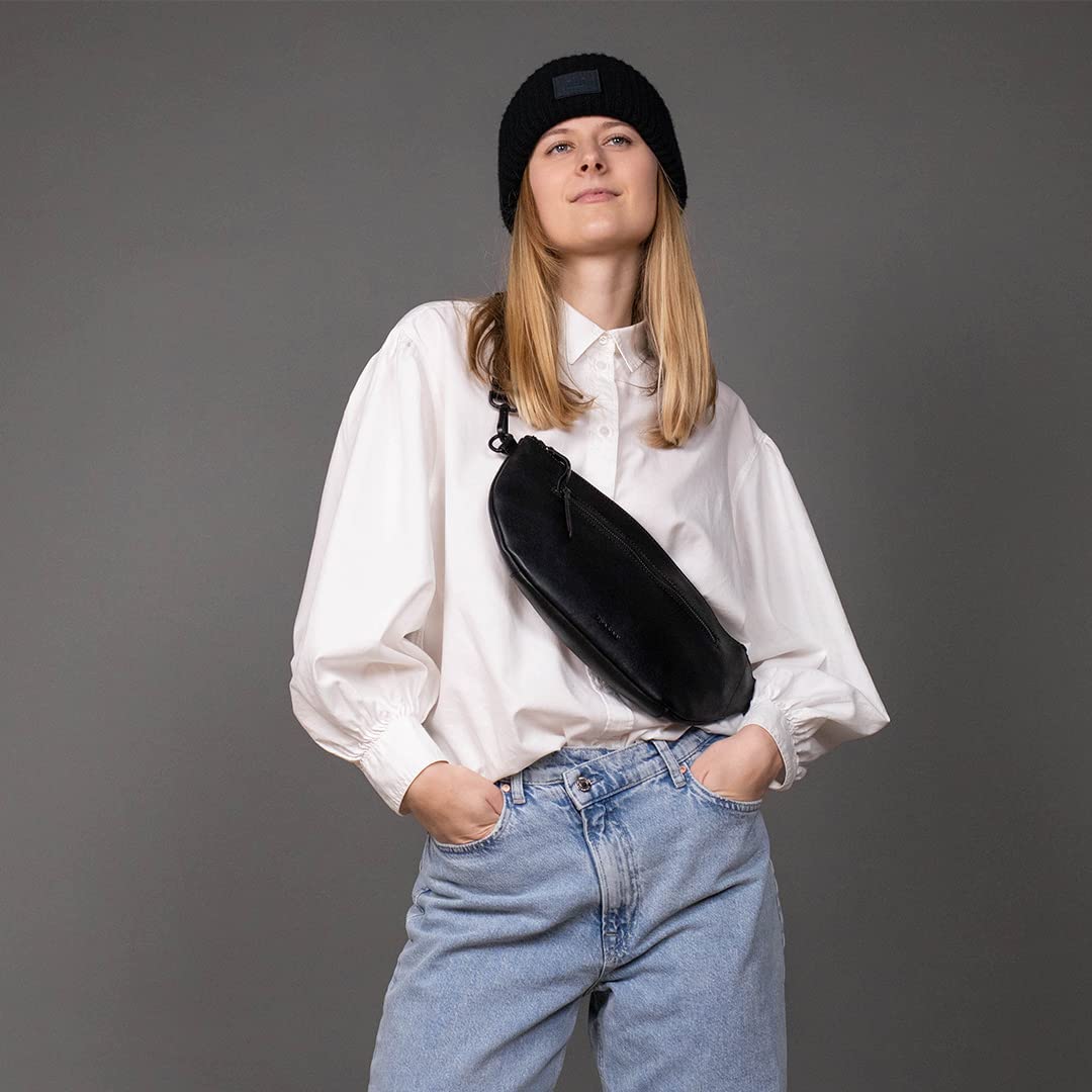 Hüfttasche echt Leder - Body Bag NORI - Festival Tasche mit Schultergurt - Ledertasche Herren und Damen schwarz handgefertigt