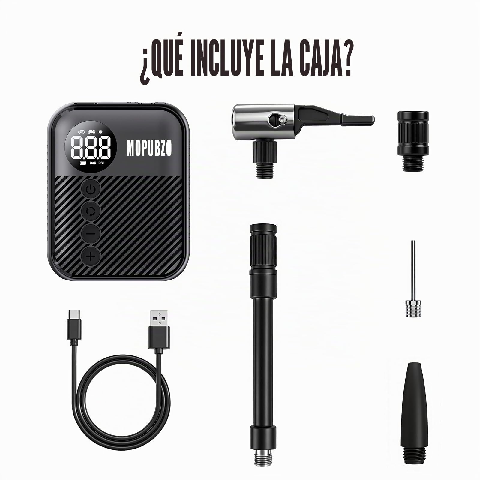 Tiny - Bomba de bicicleta con manómetro, bomba de aire eléctrica de 150 PSI, apagado automático, minibomba eléctrica, compatible con la mayoría de las válvulas de aire, inflado rápido para bicicleta