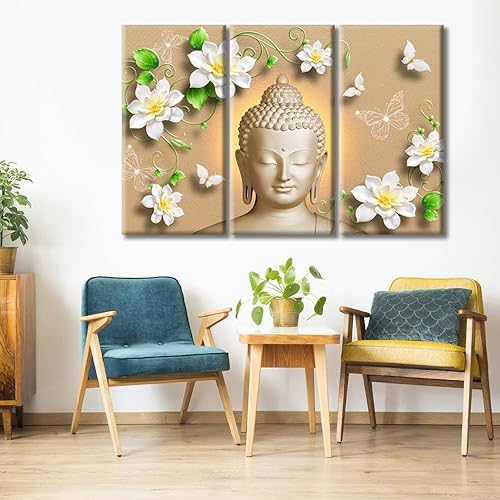 Vista 59 de TUMOVO Wall Art for Living Room Buddha Sculpture Flower Paintings Canvas Wall Art 3 Panel Wall Art Canvas Artwork Wall Decor Large Wall Decor Canvas