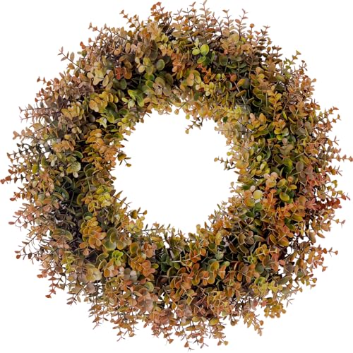 HipTree 22 Inch Fall Boxwood Wreath for Front Door, Artificial Autumn Harvest Greenery Wreath with Orange Leaves, Thanksgiving Farmhouse Porch Wall Decor, All Year Round Indoor Outdoor DIY Wreaths