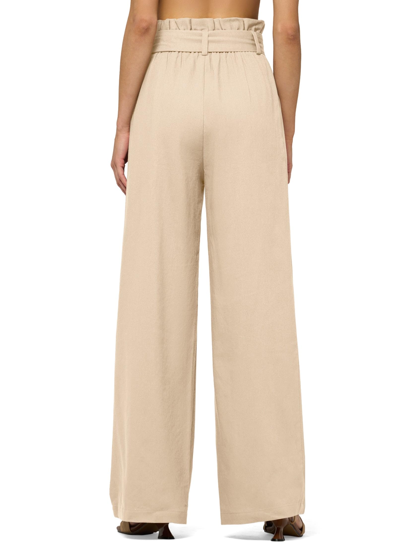 Willit Pantaloni da donna in lino casual a gamba larga, pantaloni da lavoro a vita alta, tasche estive con nodo 71,1 cm/76,2 cm/32 ''