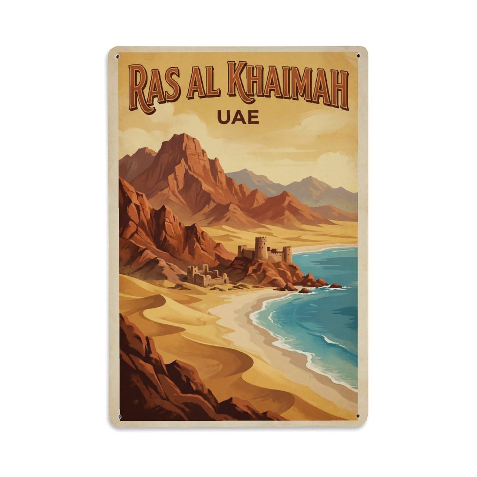 Retro UAE Ras Al Khaimah Metal Tin Sign Plaque Wall Decor for Cafe, Club Bar, Office, Garden Metal Poster 8x12Inch