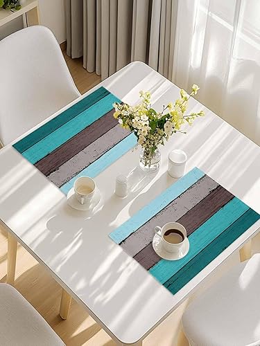 Vista 44 de Vandarllin Juego de 6 manteles individuales retro con textura de madera rústica de poliéster, resistentes a las manchas, manteles individuales Rayas