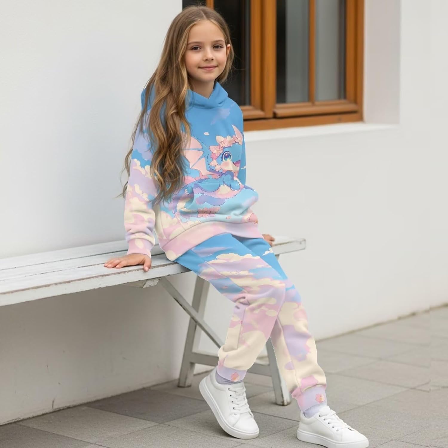 Renewold Girls Long Sleeve Tracksuits Kids Hoodie Sweatshirt and Jogger Sweatpants 2 Piece Set 4-12 Years Sweatsuits