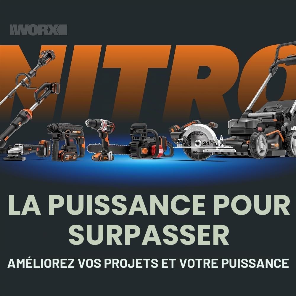 WORX Nitro - Débroussailleuse sans Fil -40V- 4Ah - Ø38cm - WG186E (2 Batteries 20V, Capot de Protection, poignée Amovible, tête Interchangeable, Compatible Outils et Batteries PowerShare)