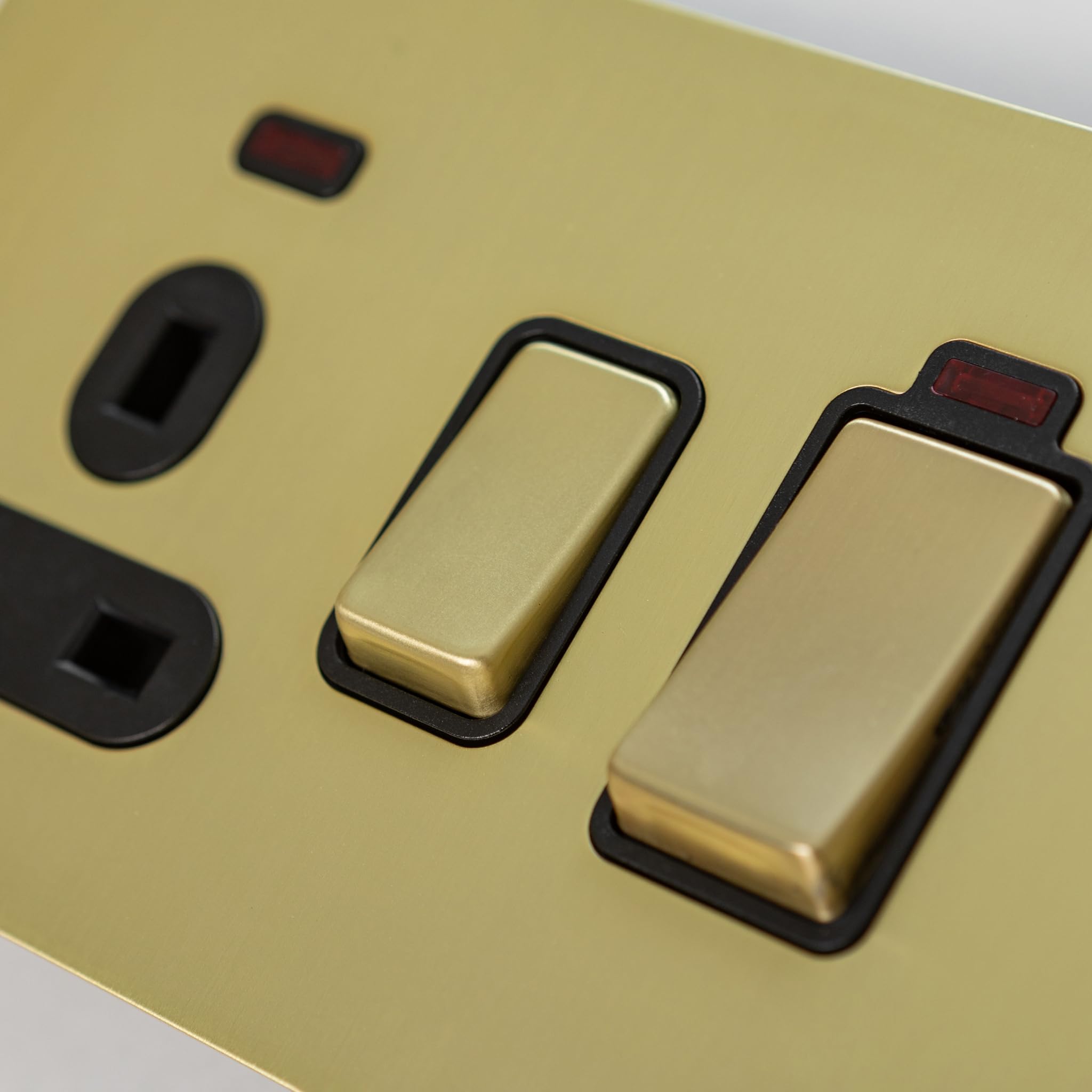 Satin Brass Straight Knurled Switches and Sockets | Screwless Front Plate (45A Cooker Switch)