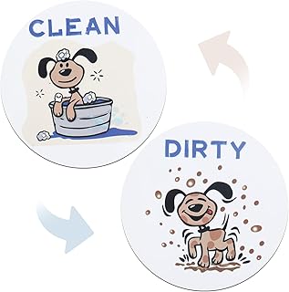 Dishwasher Clean Dirty Magnet Sign, Funny Dog Reversible Double-Sided Flip Clean Dirty Dish Washer Indicator Magnet with Adhesive Metal Plate for Kitchen Refrigerator Laundry Room Accessories