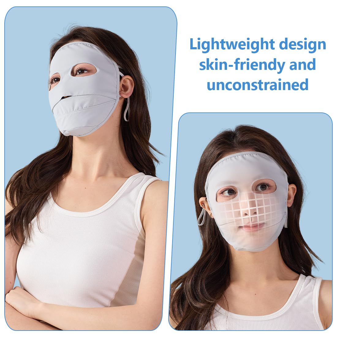 NHQZ Masque UV Respirant,Couvre-Protection Solaire UPF50+,Masque Facial Léger Unisexe pour Adulte-Protection Solaire D'été Réutilisable pour Femmes, pour Le Cyclisme,Randonnée,Sports