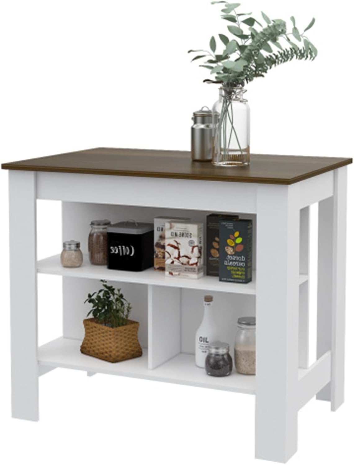 Modern Minimalist Kitchen Island, Storage Rack, Storage Table, Kitchen Furniture, 3 Storage Racks, Suitable for Living Room, Kitchen, Dining Room, Bedroom, Dark Brown and White