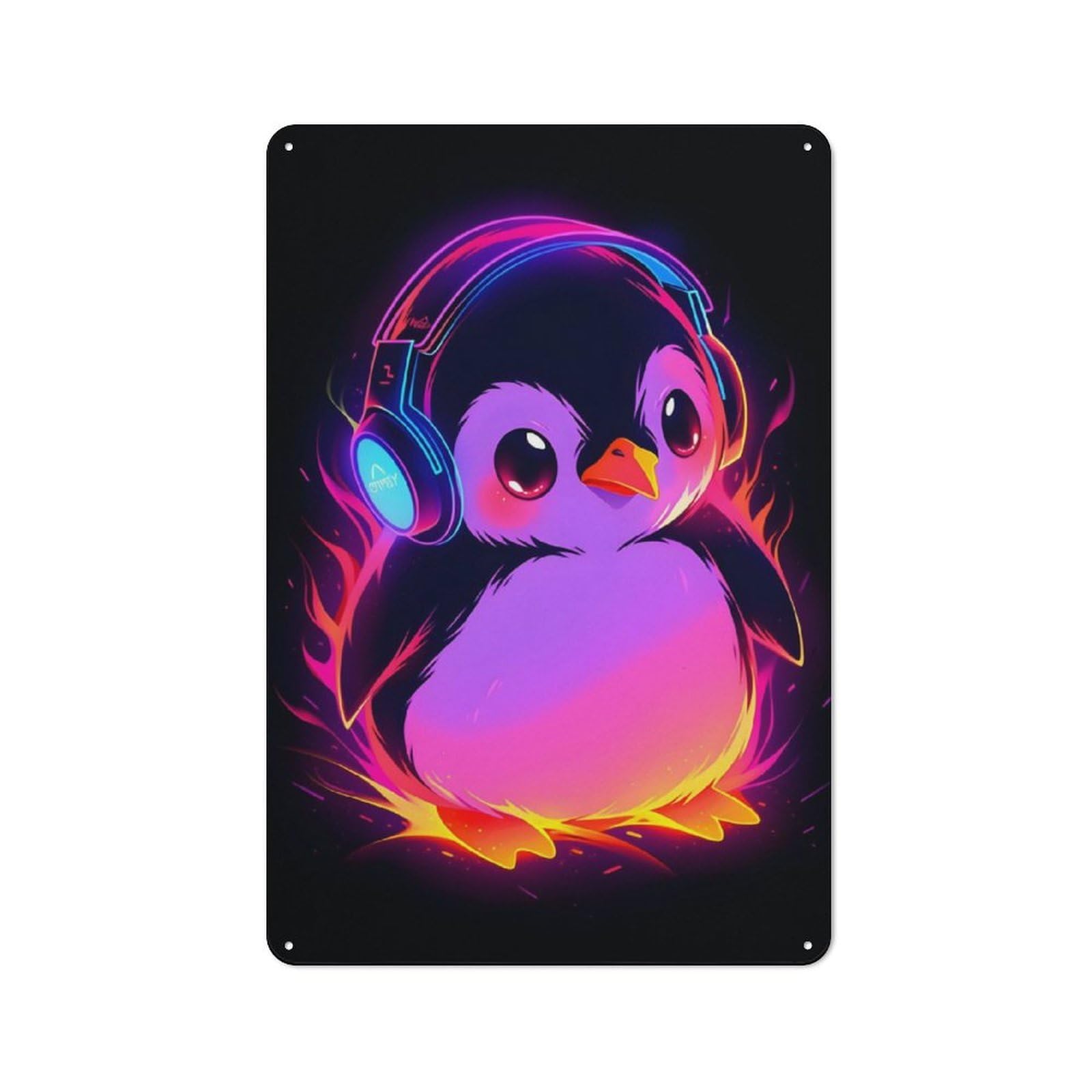 Junmoney Penguin Music Passion Retro Tin Sign 30X20cm For Man Cave Or Games Room, A Decorative Christmas Gift For Leisure-Room Decor Enthusiasts