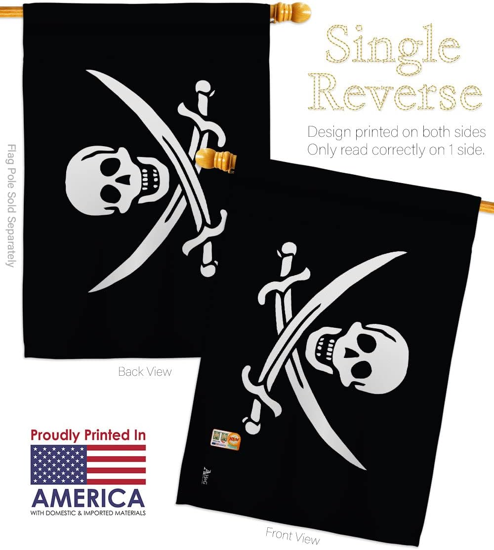 Jack Rackhams Garden House Flags Set Coastal Pirate Ship Skull Treasure Map Carribean Jolly Blackbeard Small Decorative Gift Yard Banner Made In USA 28 X 40