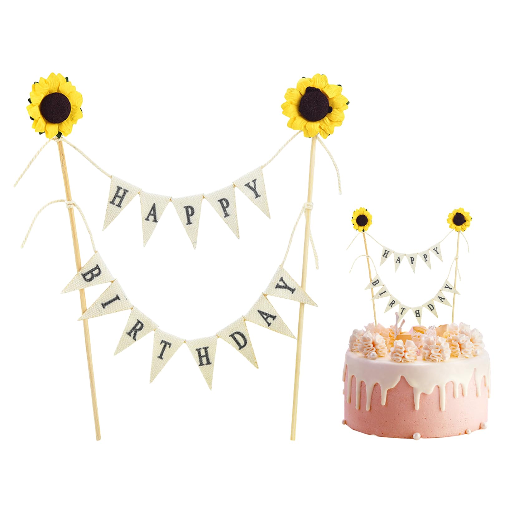 Handgefertigter Tortenaufsatz – Wimpelkette Aus Leinen Für 1. Geburtstag, Babyparty, Rustikale Kuchen-Deko