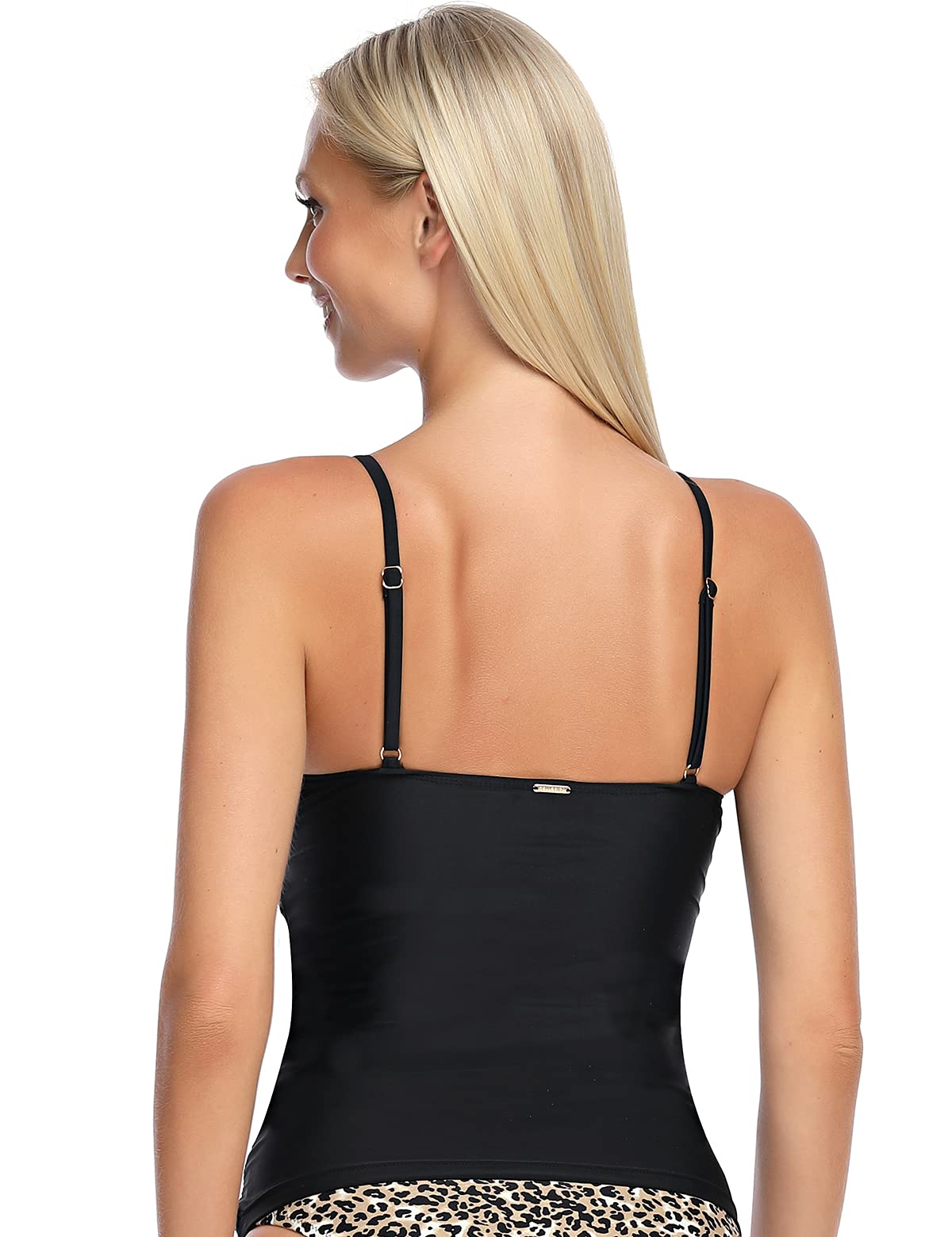 RELLECIGA Costume da bagno da donna con scollo a V arricciato tankini top costumi da bagno controllo pancia solo top