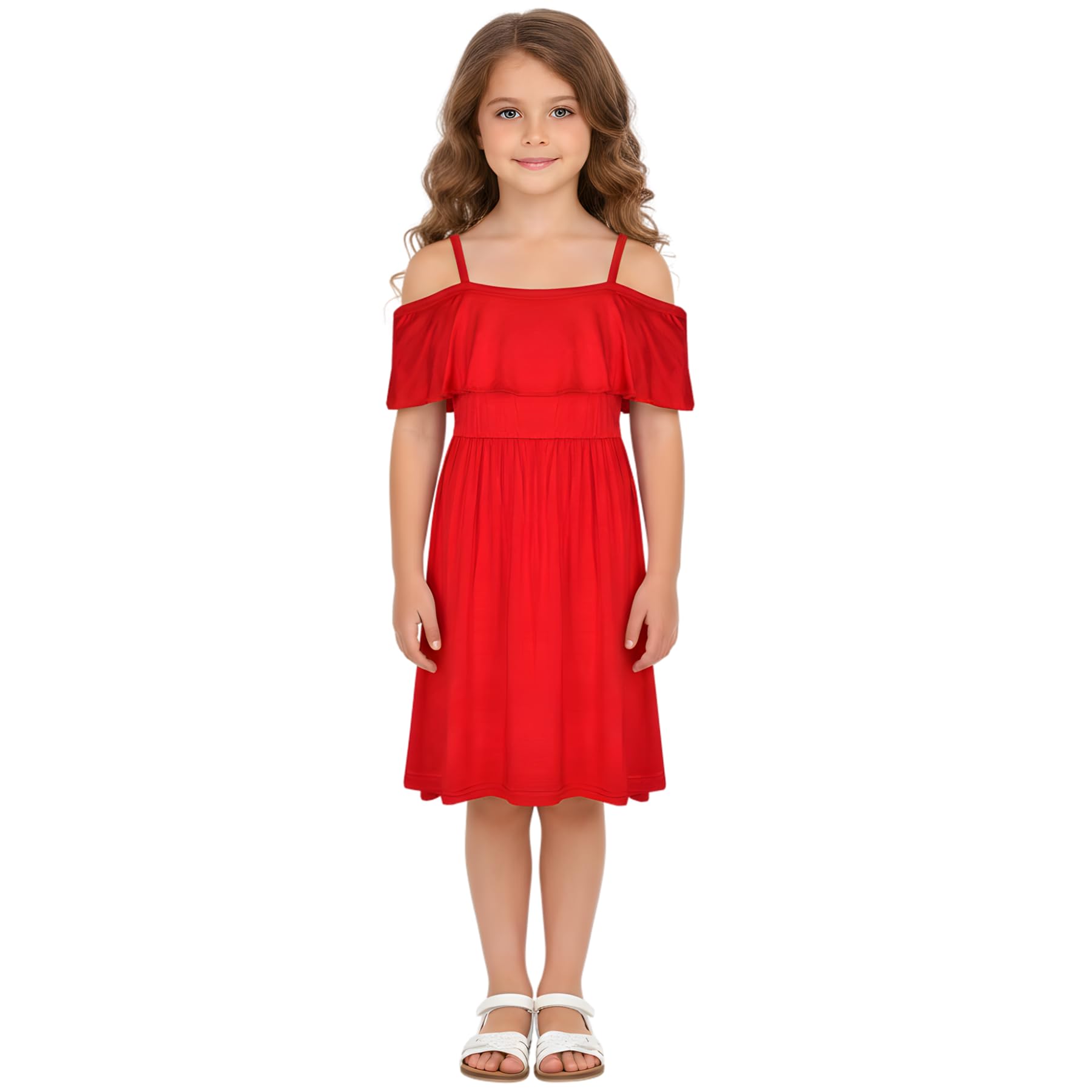 A2z 4 Kids Girls Red Off Shoulder Skater Outfit Stylish And Trendy Party Wear - Plainoff Shoulder Dress 13