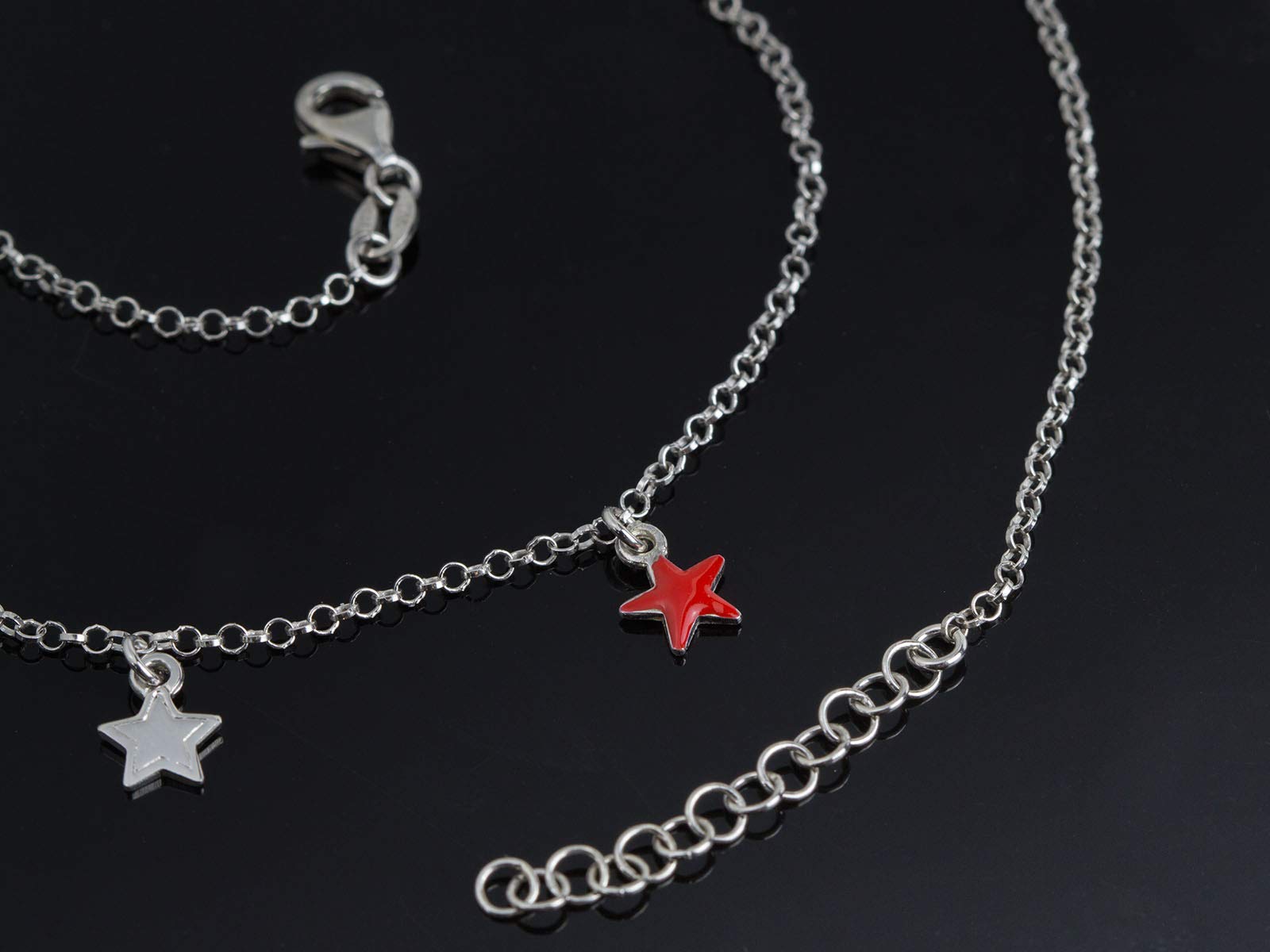 Aka Gioielli® - Collana Stelline Donna in Argento 925 Rodiato con Stelle Smaltate Rosse e Argento