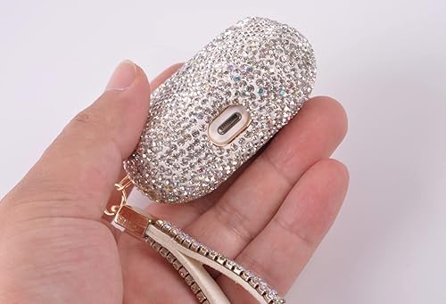 Miniatura 7 de Funda moderna de lujo para AirPods 2020, con diamantes de imitación y llavero, funda protectora de cristal premium a prueba de golpes, para carga de