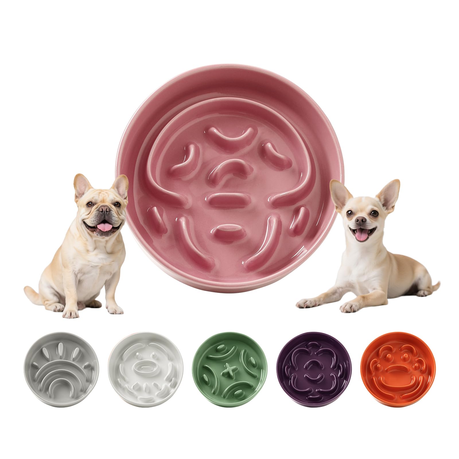 Ceramic Slow Feeder Dog Bowl - Feeding Dish for Fast Eaters - Maze Dog Bowl to Slow Down Eating - Ideal Food Control Dish for Small Breeds - 0.8 Cups (80g) - 6.3 Inch - Pink — image 1