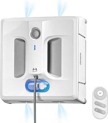 HUTT Robot de limpieza automática de ventanas A1, 4 rociadores de agua mejorados y 6000 PA limpiador de ventanas de alta succión con detección de