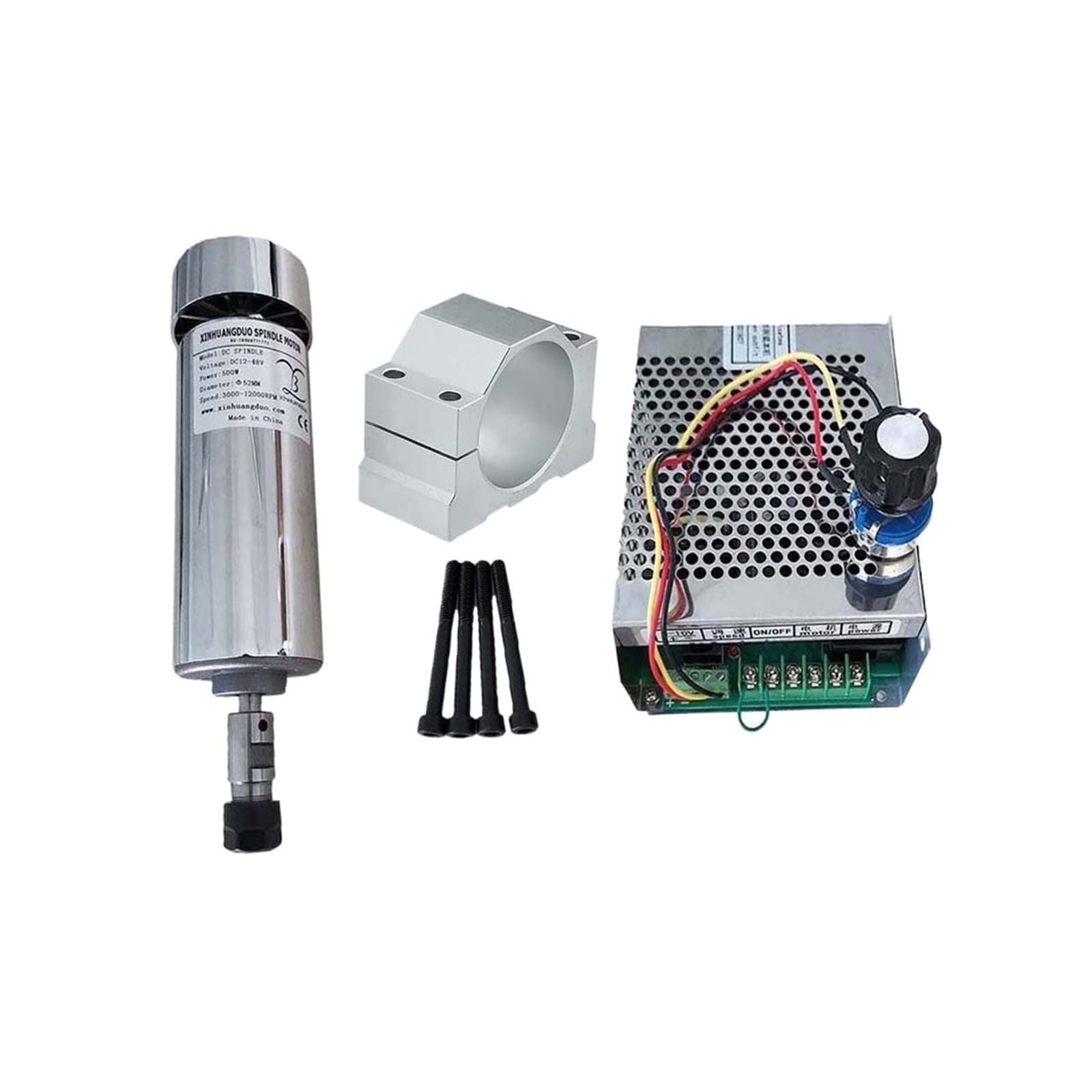 Silnik Wrzeciona, 500W ER11 ER16 grawerka okrągły silnik wrzeciona chłodzenie powietrzem wrzeciono 12000 obr./min silnik prądu stałego + zasilacz + zacisk 52mm do CNC(500w ER16 spindle)