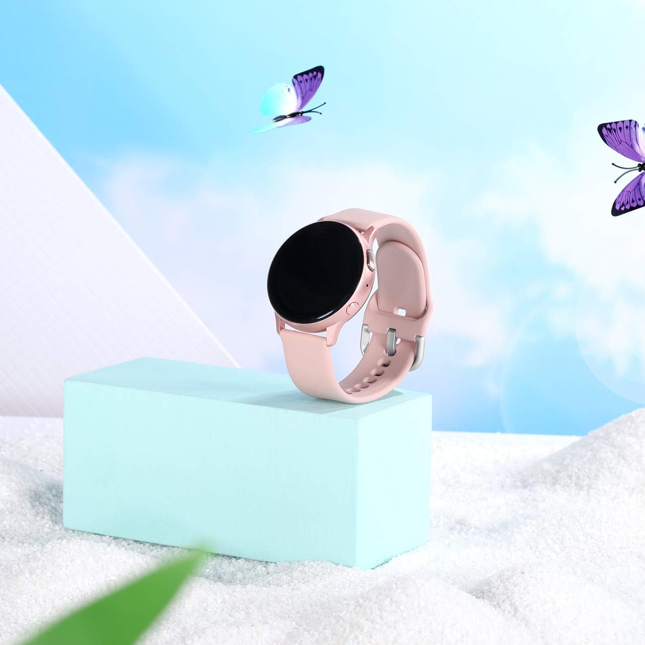 GEAK for Samsung Galaxy Watch Active 40mm/Galaxy Active 2 Watch Bands 40mm/44mm,Soft Silicone 20mm Sport Wristband Compatible for Galaxy Watch 42mm/Gear Sport SmartWatch Women Men Small Sand Pink